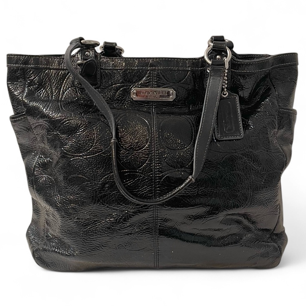 ❤️ Coach Black Patent Leather Gallery North/South Tote F19818